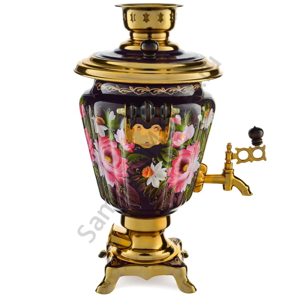 Самовар электрический 3 литра с художественной росписью «Букет на фиолетовом в золоте» формы «Рюмка» Самовар электрический 3 литра с художественной росписью «Букет на фиолетовом в золоте» формы «Рюмка»