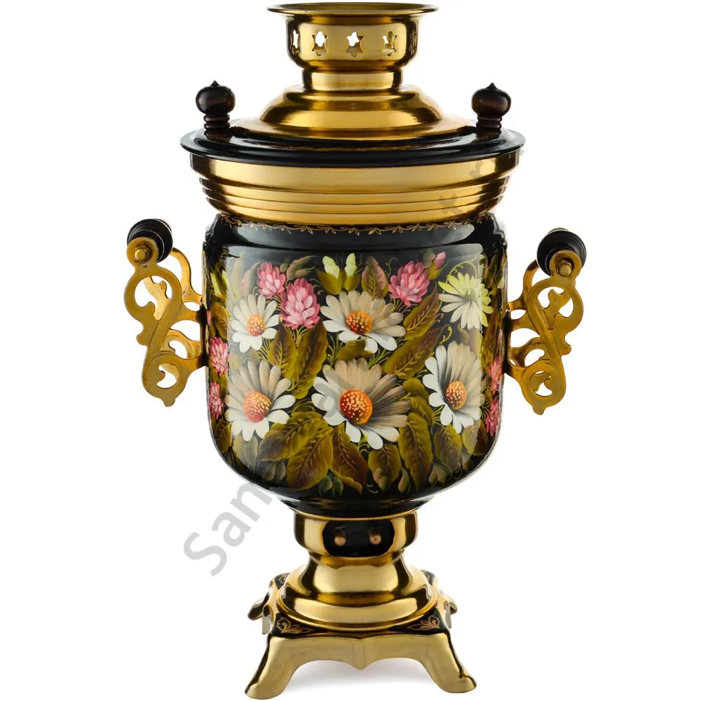 Самовар электрический 3 л с автоотключением, худ.росписью «Ромашки с клевером» формы «Банка» Самовар электрический 3 л с автоотключением, худ.росписью «Ромашки с клевером» формы «Банка»