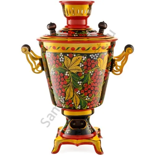 Самовар электрический 3 литра с художественной росписью «Рябина в зелени» формы «Рюмка гладкая» 