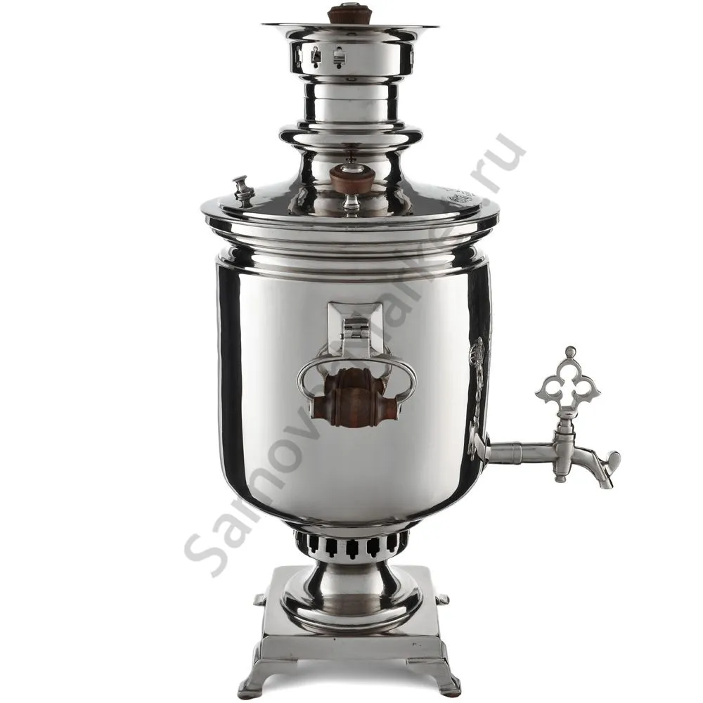Самовар антикварный на дровах 6,5 литров формы «Банка» Н.И. Баташева с медалями, серебристый Самовар антикварный на дровах 6,5 литров формы «Банка» Н.И. Баташева с медалями, серебристый