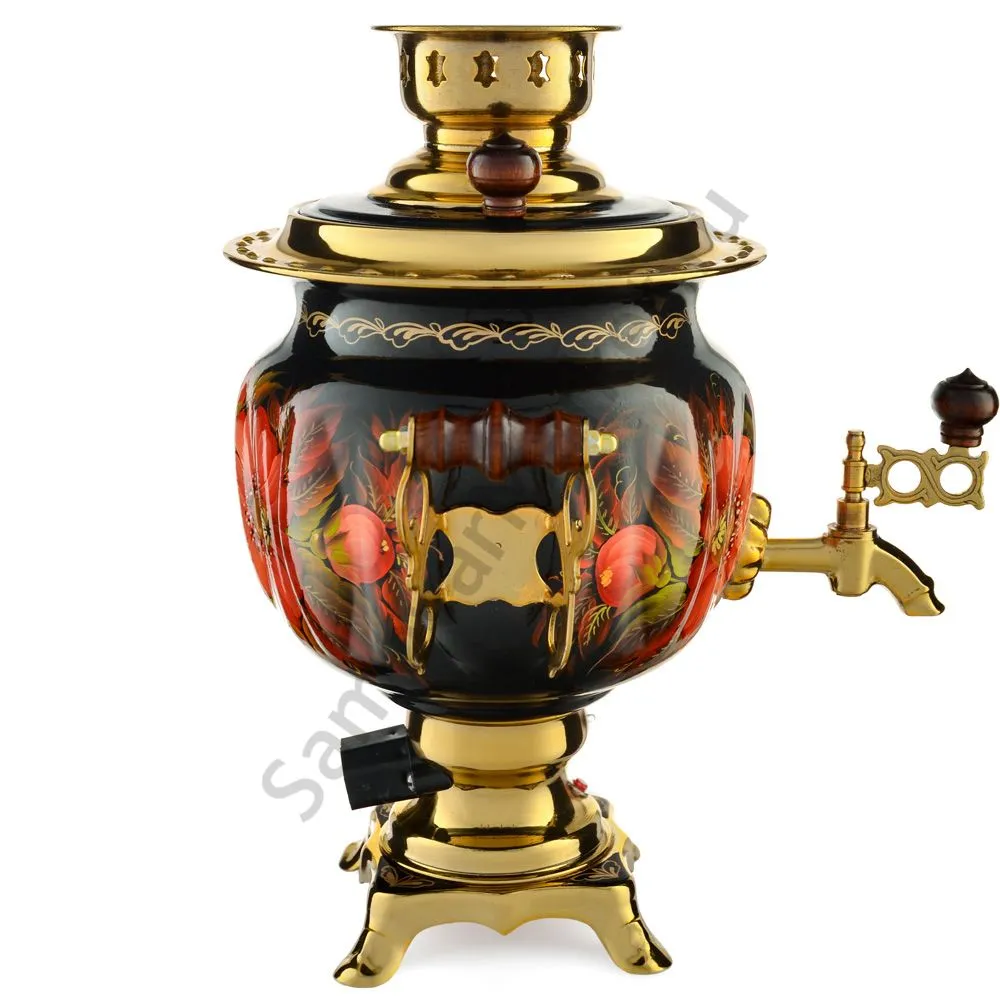 Самовар электрический 3 литра с автоотключением, худ. росписью «Маки на чёрном» формы «Овал» Самовар электрический 3 литра с автоотключением, худ. росписью «Маки на чёрном» формы «Овал»