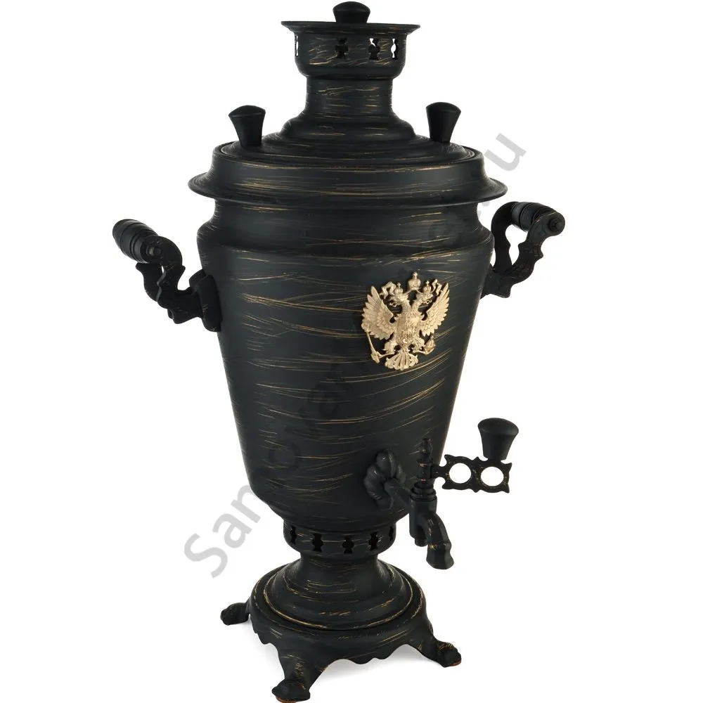 Самовар на дровах 7 литров формы «Рюмка с гербом РФ», золотые нити в патине, категория «Эксклюзив» Самовар на дровах 7 литров формы «Рюмка с гербом РФ», золотые нити в патине, категория «Эксклюзив»