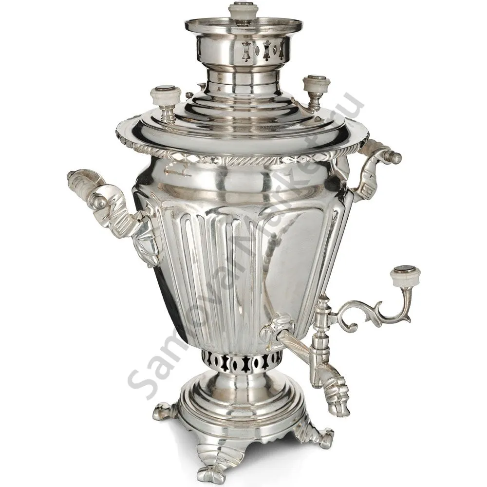 Самовар антикварный на дровах 4 литра формы «Рюмка» Шапошникова, фурнитура кость,посеребрённый Самовар антикварный на дровах 4 литра формы «Рюмка» Шапошникова, фурнитура кость,посеребрённый