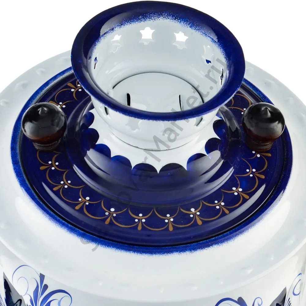 Самовар электрический 3 литра с автоотключением, худ. росписью «Гжель» формы «Овал» Самовар электрический 3 литра с автоотключением, худ. росписью «Гжель» формы «Овал»