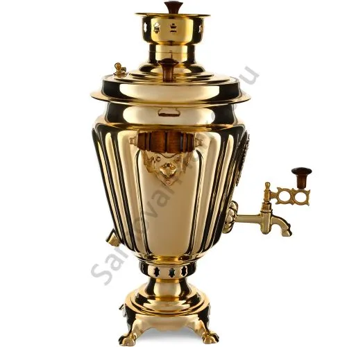 Самовар комбинированный 5 литров формы «Рюмкас гербом РФ», золотой, категория «Люкс»