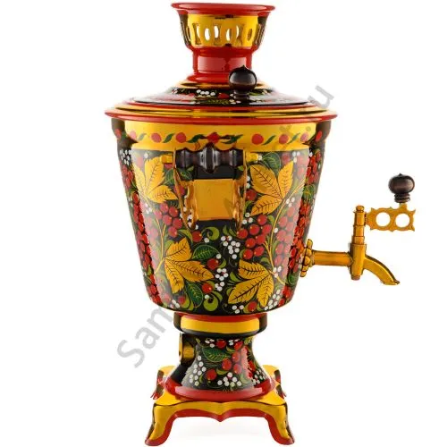 Самовар электрический 3 литра с художественной росписью «Рябина в зелени» формы «Рюмка гладкая» 