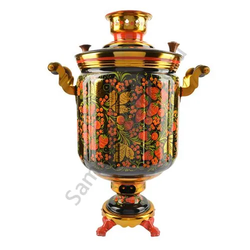 Самовар электрический 10 литров с худ. росписью «Хохлома с ягодами в зелени» формы «Банка»