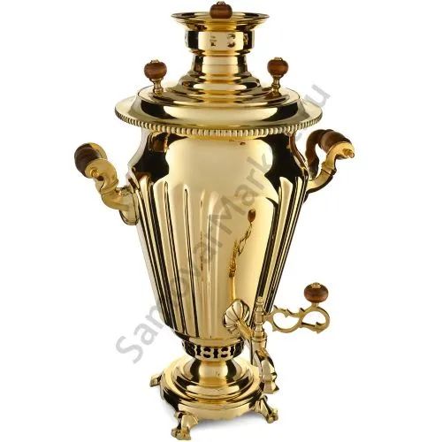 Самовар антикварный на дровах 7,5 литров формы «Рюмка» ТПТ, с трубой, золотой