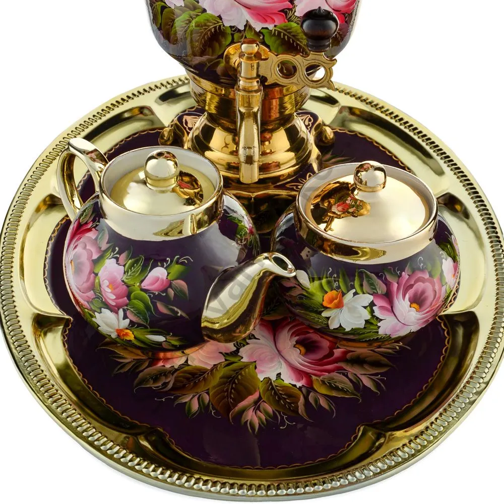 Самовар электрический 4 л.в наборе из 4 предметов с худ.росписью «Букет на фиолетовом в золоте» Самовар электрический 4 л.в наборе из 4 предметов с худ.росписью «Букет на фиолетовом в золоте»