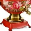 Самовар электрический 5 литров с художественной росписью «Пионы на красном в золоте» формы «Шар»