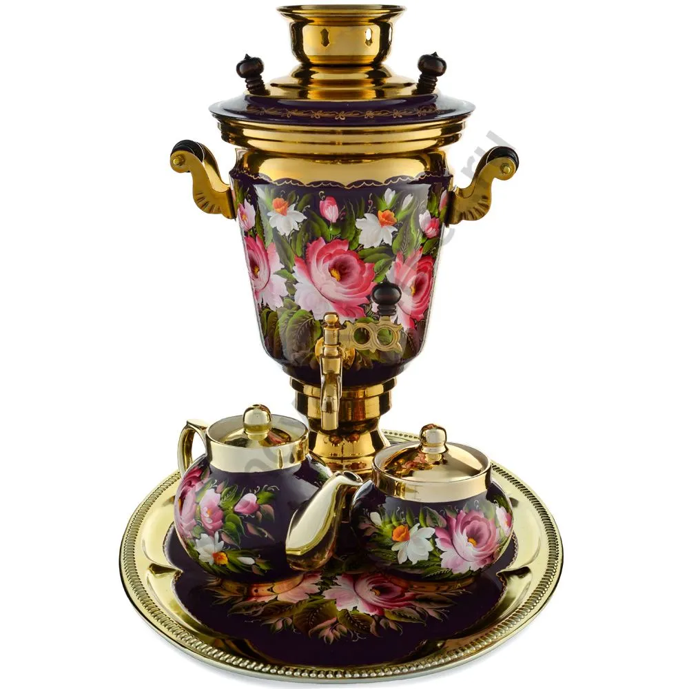 Самовар электрический 4 л.в наборе из 4 предметов с худ.росписью «Букет на фиолетовом в золоте» Самовар электрический 4 л.в наборе из 4 предметов с худ.росписью «Букет на фиолетовом в золоте»