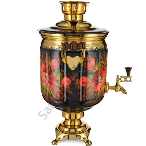 Самовар электрический 10 литров с художественной росписью «Маки на чёрном» формы «Банка»