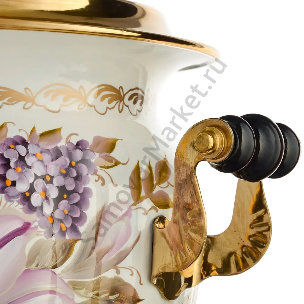 Самовар электрический 3 литра с художественной росписью «Лилии на белом в золоте» формы «Овал»  Самовар электрический 3 литра с художественной росписью «Лилии на белом в золоте» формы «Овал»