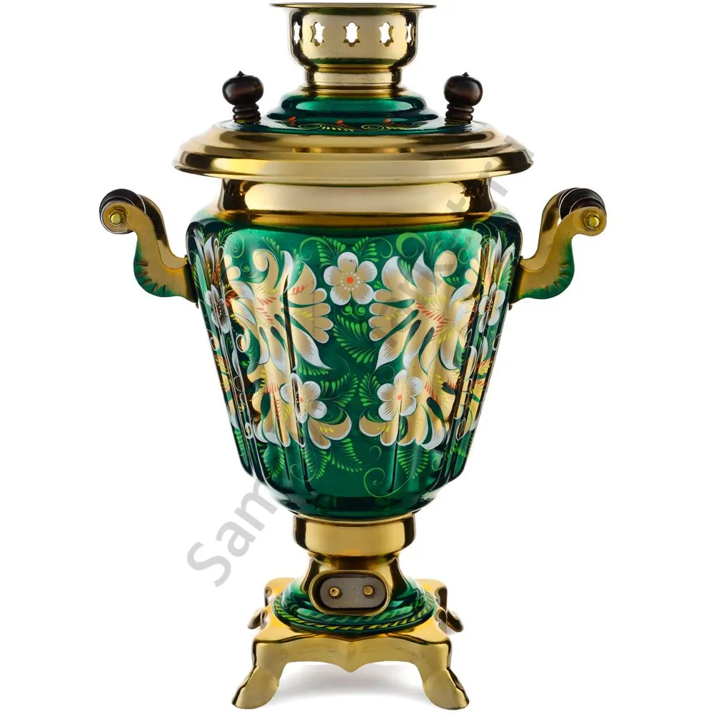 Самовар электрический 3 л с художественной росписью «Кудрина зелёная» формы «Рюмка» Самовар электрический 3 л с художественной росписью «Кудрина зелёная» формы «Рюмка»