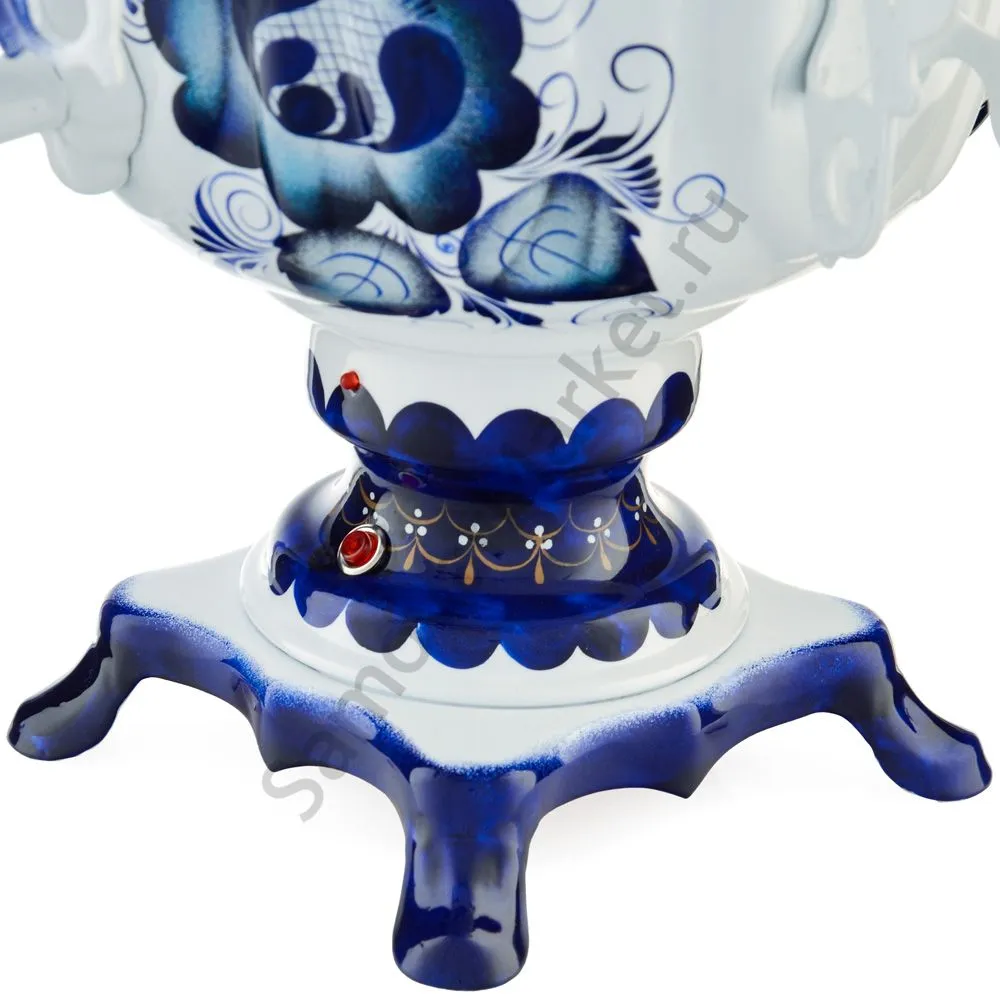 Самовар электрический 3 литра с автоотключением, худ. росписью «Гжель» формы «Овал» Самовар электрический 3 литра с автоотключением, худ. росписью «Гжель» формы «Овал»