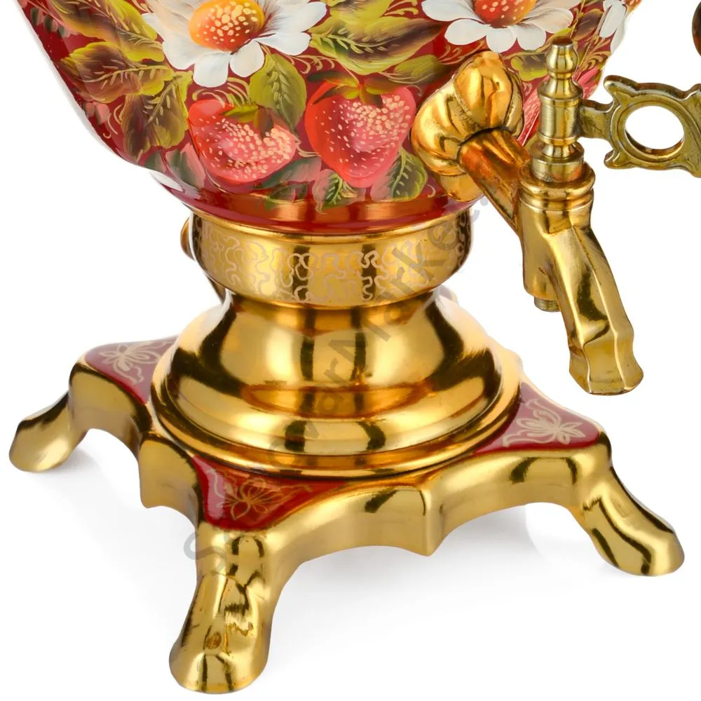 Самовар электрический 2 литра с худ. росписью «Ромашки с клубникой в золоте» формы «Чаша»  Самовар электрический 2 литра с худ. росписью «Ромашки с клубникой в золоте» формы «Чаша»