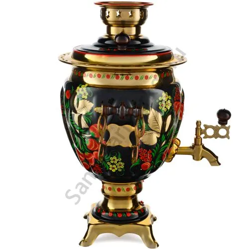 Самовар электрический 3 л с авто.откл., худ.росписью «Хохлома с ягодами в зелени №2» формы «Жёлудь»