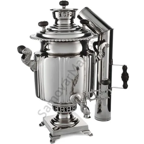 Самовар антикварный комбинированный 5,5 литров формы «Фонарь» Бр. Шемариных, с трубой, серебристый 