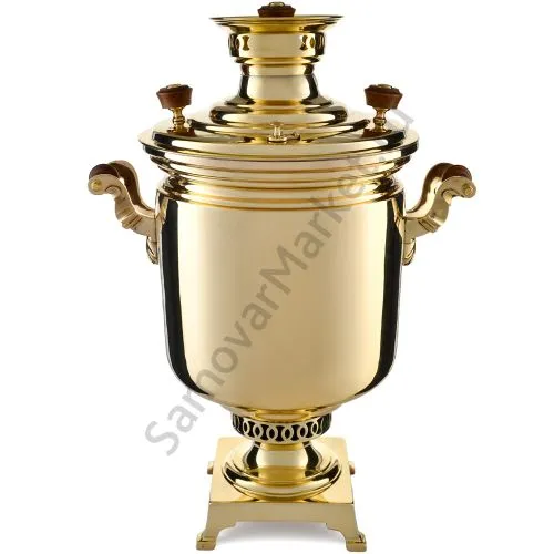 Самовар антикварный на дровах 8,5 литра формы «Банка» Н.И. Баташева с медалями, золотистый