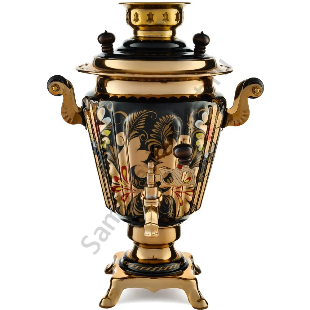 Самовар электрический 3 литра с художественной росписью «Кудрина чёрная» формы «Рюмка» Самовар электрический 3 литра с художественной росписью «Кудрина чёрная» формы «Рюмка»