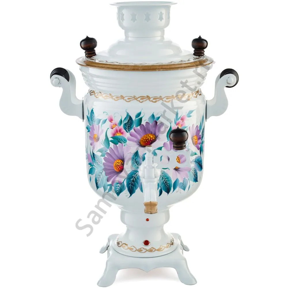 Самовар электрический 3 л с автоотключением,худ.росписью «Герберы на белом» формы «Банка» Самовар электрический 3 л с автоотключением,худ.росписью «Герберы на белом» формы «Банка»