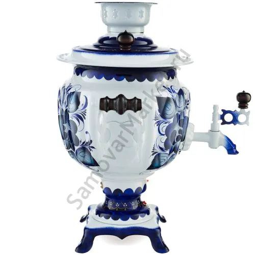 Самовар электрический 3 литра с автоотключением, худ. росписью «Гжель» формы «Овал»