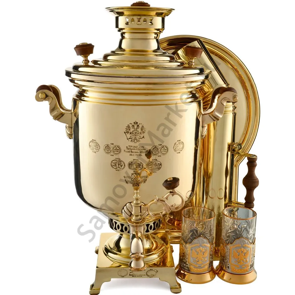 Самовар антикварный на дровах 8,5 литра формы «Банка» Баташева с медалями, в наборе из 7 предметов