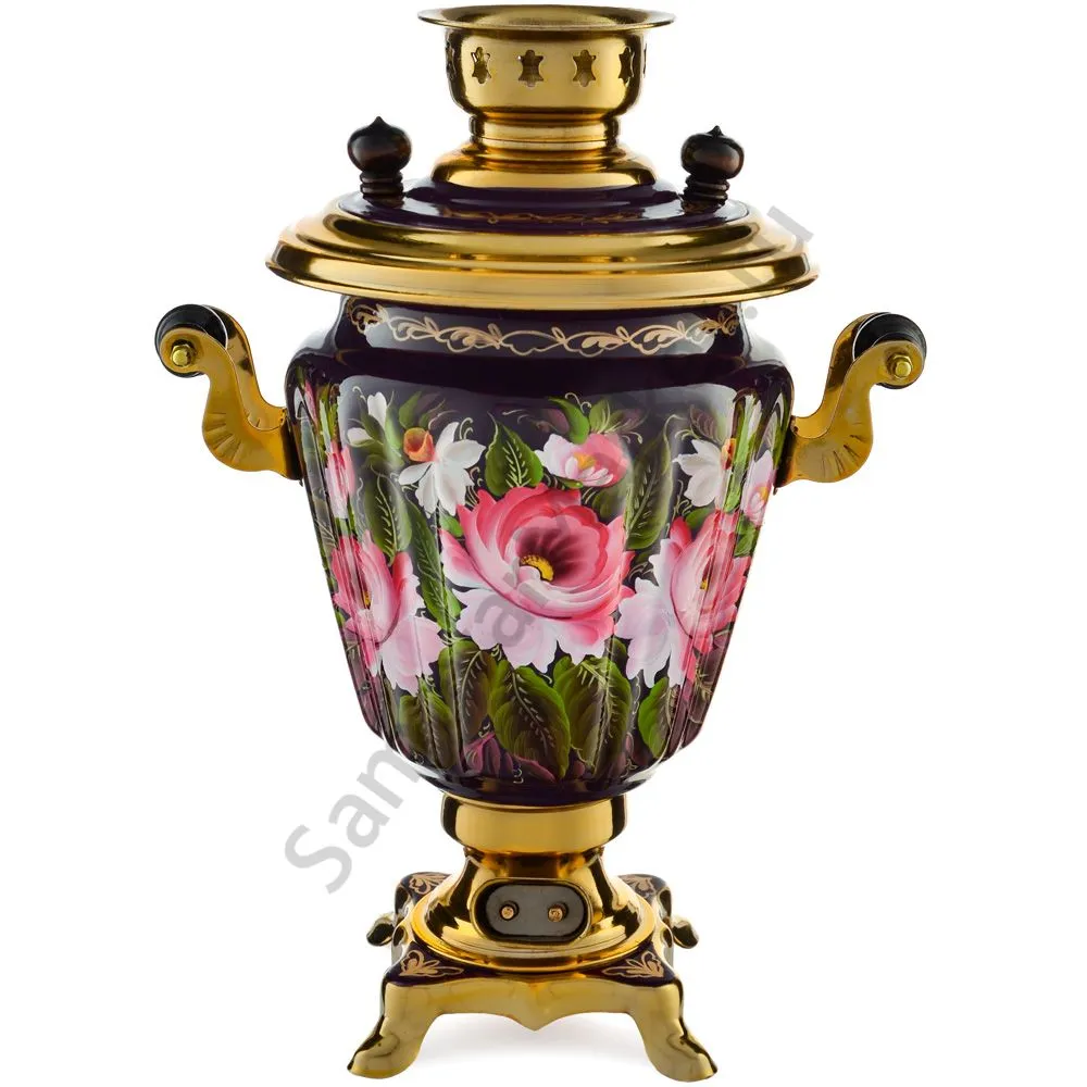 Самовар электрический 3 литра с художественной росписью «Букет на фиолетовом в золоте» формы «Рюмка» Самовар электрический 3 литра с художественной росписью «Букет на фиолетовом в золоте» формы «Рюмка»