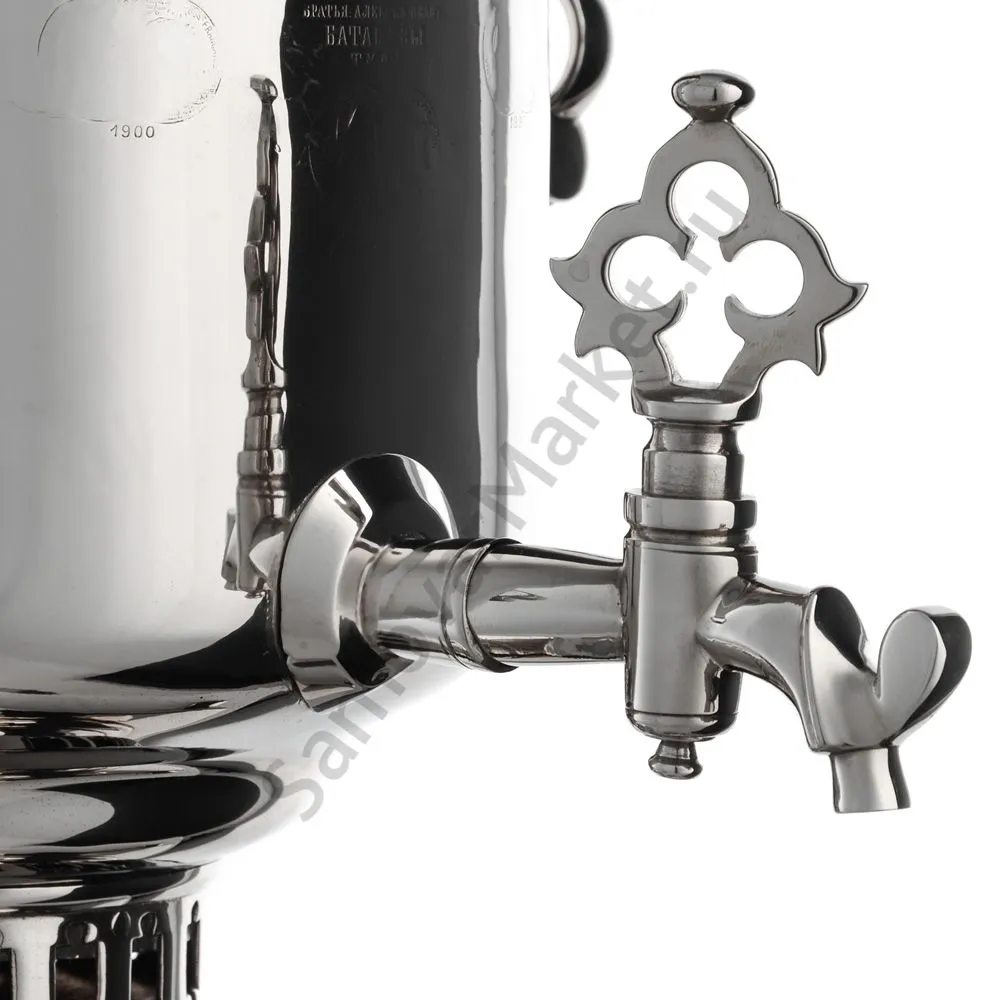 Самовар антикварный комбинированный 6 л. формы «Банка» Баташевых с медалями, с трубой, серебристый Самовар антикварный комбинированный 6 л. формы «Банка» Баташевых с медалями, с трубой, серебристый