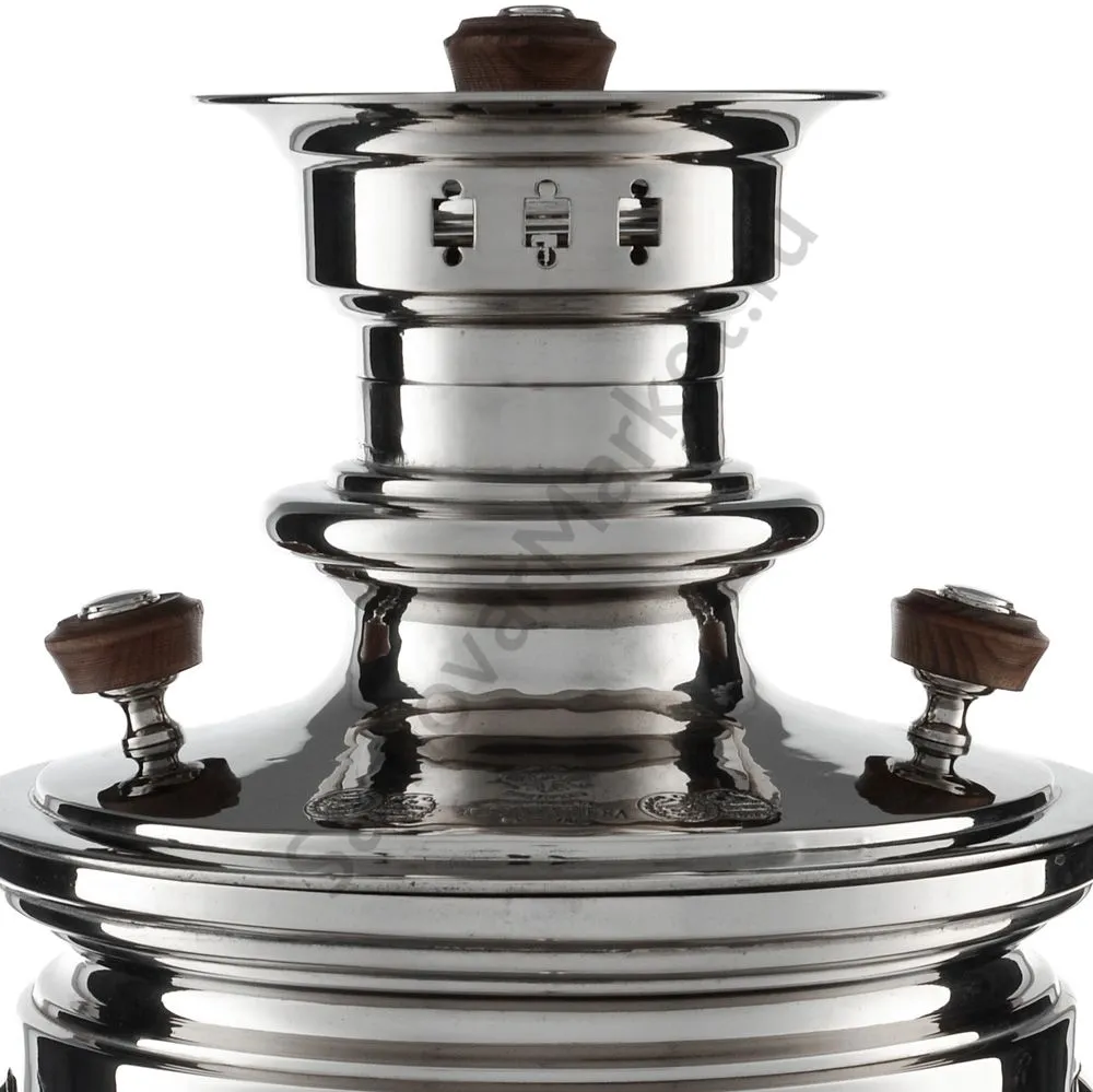 Самовар антикварный на дровах 6,5 литров формы «Банка» Н.И. Баташева с медалями, серебристый Самовар антикварный на дровах 6,5 литров формы «Банка» Н.И. Баташева с медалями, серебристый