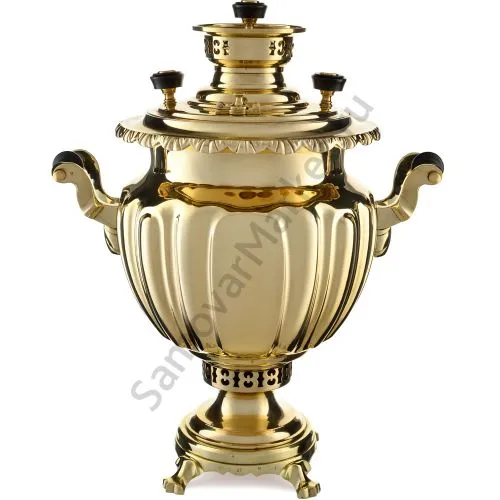 Самовар антикварный на дровах 6,5 литров формы «Ваза дольная», ТПЗ, золотистый