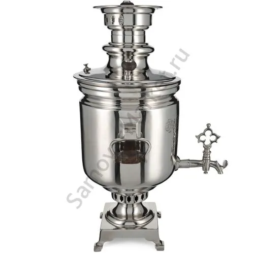Самовар антикварный на дровах 5 литров формы «Банка» Баташева с медалями, серебристый