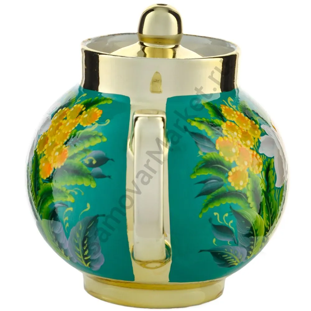 Чайник заварочный для самовара с художественной росписью «Нарциссы на зелёном в золоте» Чайник заварочный для самовара с художественной росписью «Нарциссы на зелёном в золоте»