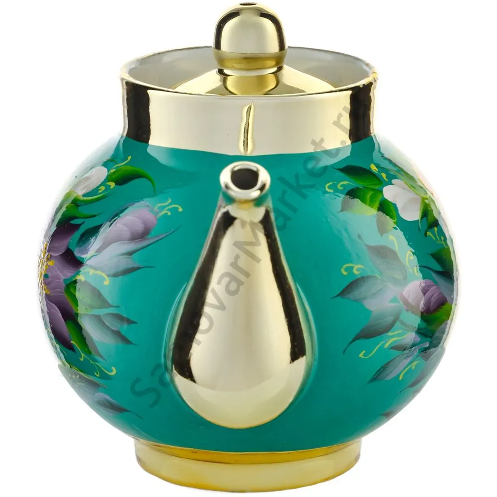 Чайник заварочный для самовара с художественной росписью «Нарциссы на зелёном в золоте» Чайник заварочный для самовара с художественной росписью «Нарциссы на зелёном в золоте»