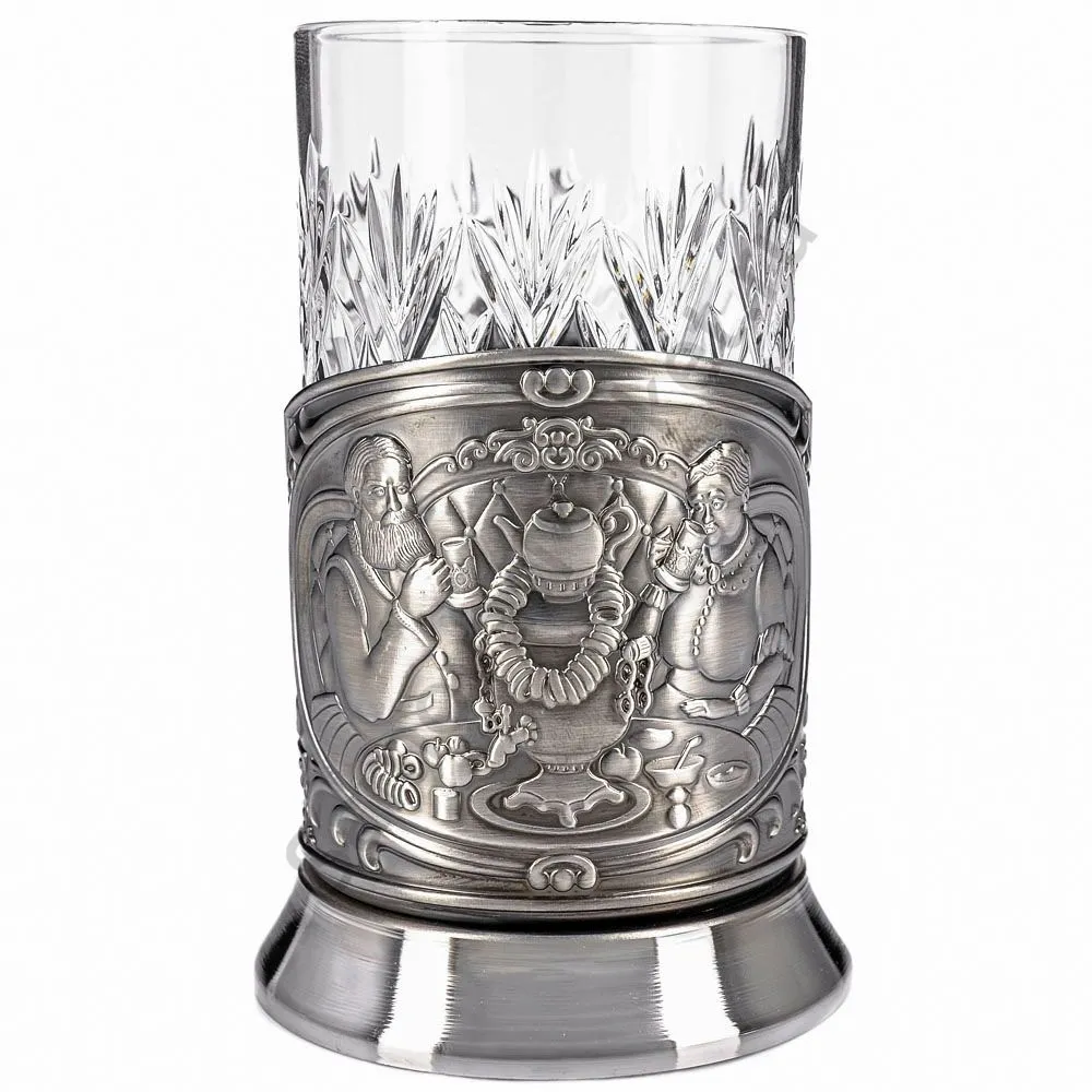 Подстаканник никелированный с чернью «Русское чаепитие» Подстаканник никелированный с чернью «Русское чаепитие»