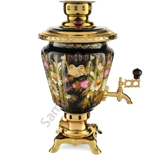 Самовар электрический 3 литра с авто.откл художественной росписью «Ромашки с клевером» формы «Рюмка»