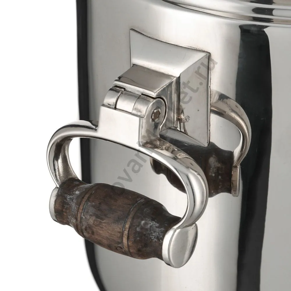 Самовар антикварный на дровах 5 литров формы «Банка» Баташева с медалями, серебристый Самовар антикварный на дровах 5 литров формы «Банка» Баташева с медалями, серебристый