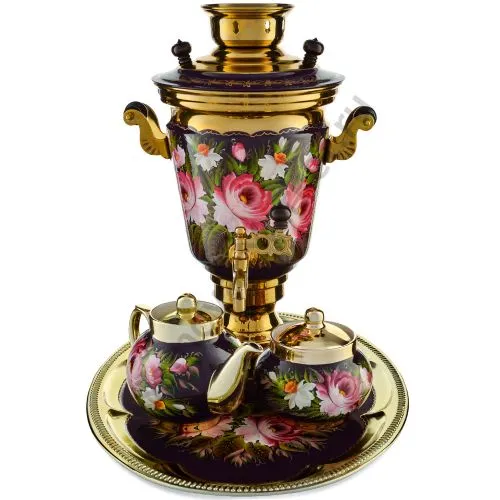 Самовар электрический 4 л.в наборе из 4 предметов с худ.росписью «Букет на фиолетовом в золоте» 