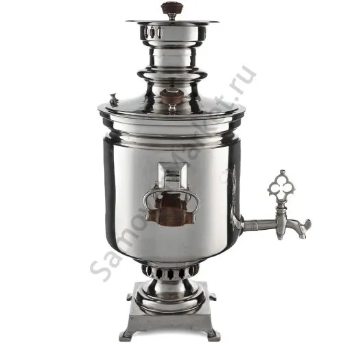 Самовар антикварный на дровах 7 л.формы «Банка» Я.Е.Лозинский прием.Баташева с медалями, серебристый