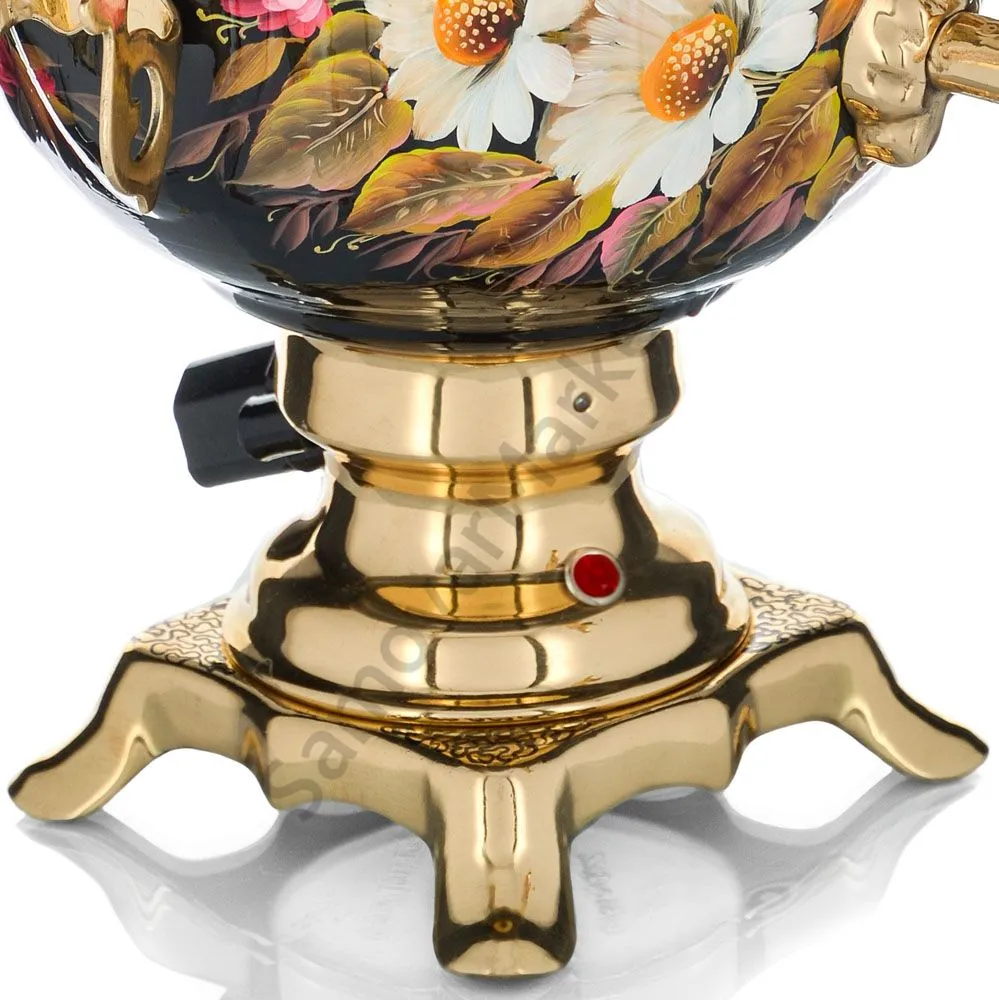 Самовар электрический 3 л с авто.откл., худ.росписью «Ромашки с клевером на чёрном» формы «Овал» Самовар электрический 3 л с авто.откл., худ.росписью «Ромашки с клевером на чёрном» формы «Овал»