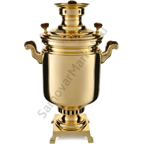 Самовар антикварный на дровах 7 литров формы «Банка» Н.И. Баташева с медалями, золотистый