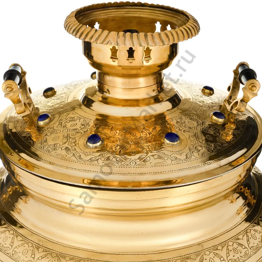 Самовар буфетный на дровах 60 л. формы«Шар»два крана на скульптурных стойках, инкрустация«Лазуритом» Самовар буфетный на дровах 60 л. формы«Шар»два крана на скульптурных стойках, инкрустация«Лазуритом»