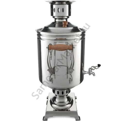 Буфетный самовар электрический 45 литров формы «Банка» с трубой, нержавеющая сталь, серебристый 