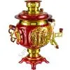 Самовар электрический 3 литра с автоотключением, худ. росписью «Орнамент красный» формы «Овал» Самовар электрический 3 литра с автоотключением, худ. росписью «Орнамент красный» формы «Овал»
