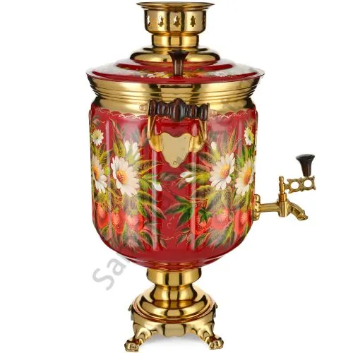 Самовар электрический 10 литров с худ. росписью «Ромашки с клубникой» формы «Банка»