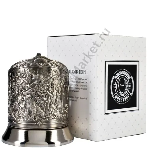 Подстаканник никелированный с чернью «Мишки в лесу»