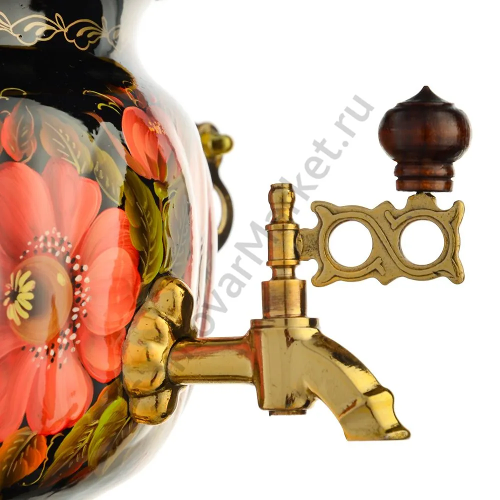 Самовар электрический 3 литра с автоотключением, худ. росписью «Маки на чёрном» формы «Овал» Самовар электрический 3 литра с автоотключением, худ. росписью «Маки на чёрном» формы «Овал»