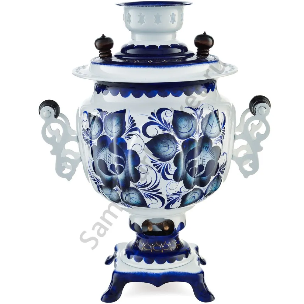 Самовар электрический 3 литра с автоотключением, худ. росписью «Гжель» формы «Овал» Самовар электрический 3 литра с автоотключением, худ. росписью «Гжель» формы «Овал»