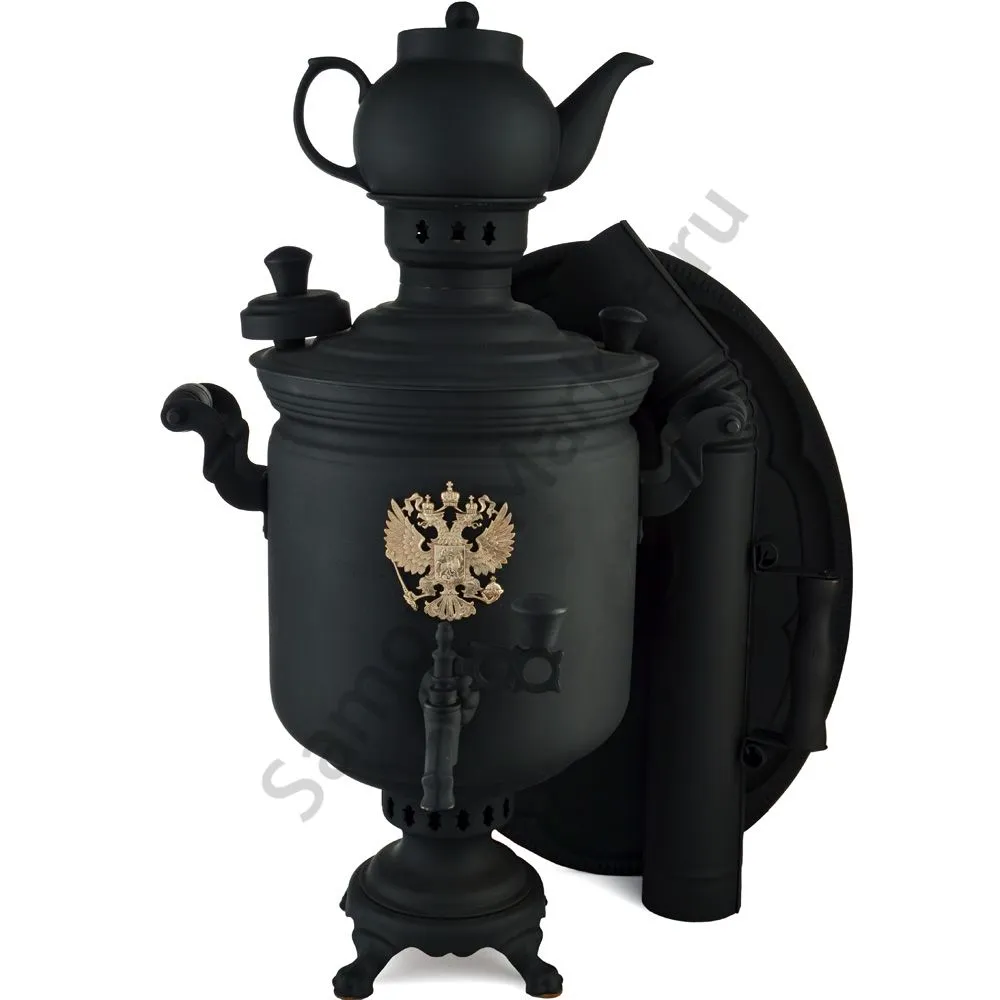 Самовар комбинированный 7 литров формы «Банка с гербом РФ» в наборе из 4 предметов, «Графит»