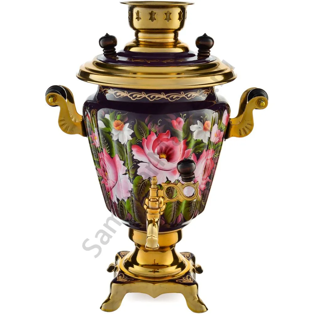 Самовар электрический 3 литра с художественной росписью «Букет на фиолетовом в золоте» формы «Рюмка» Самовар электрический 3 литра с художественной росписью «Букет на фиолетовом в золоте» формы «Рюмка»